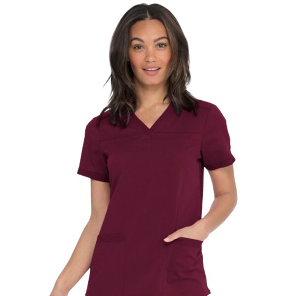Ladies V-Neck Scrub Top with Rib-Knit Panels Thumbnail